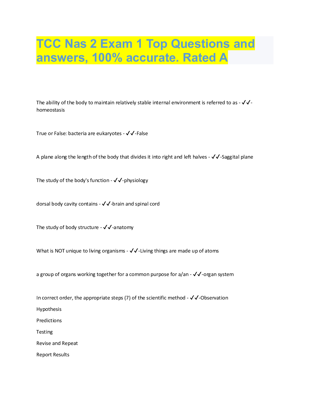 Preview image for TCC Nas 2 Exam 1 Top Questions and  answers, 100% accurate. Rated A